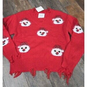 No Comment Girls Red Santa Christmas Sweater XL (16) NWT